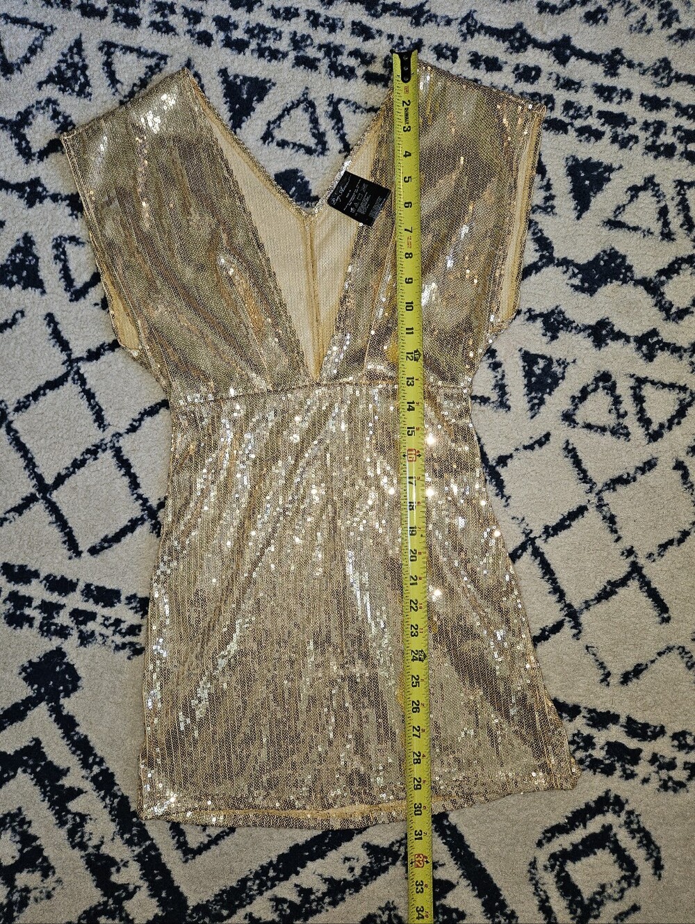 Gold Sequin Deep Plunge Micro Mini Dress - Picture 10 of 11